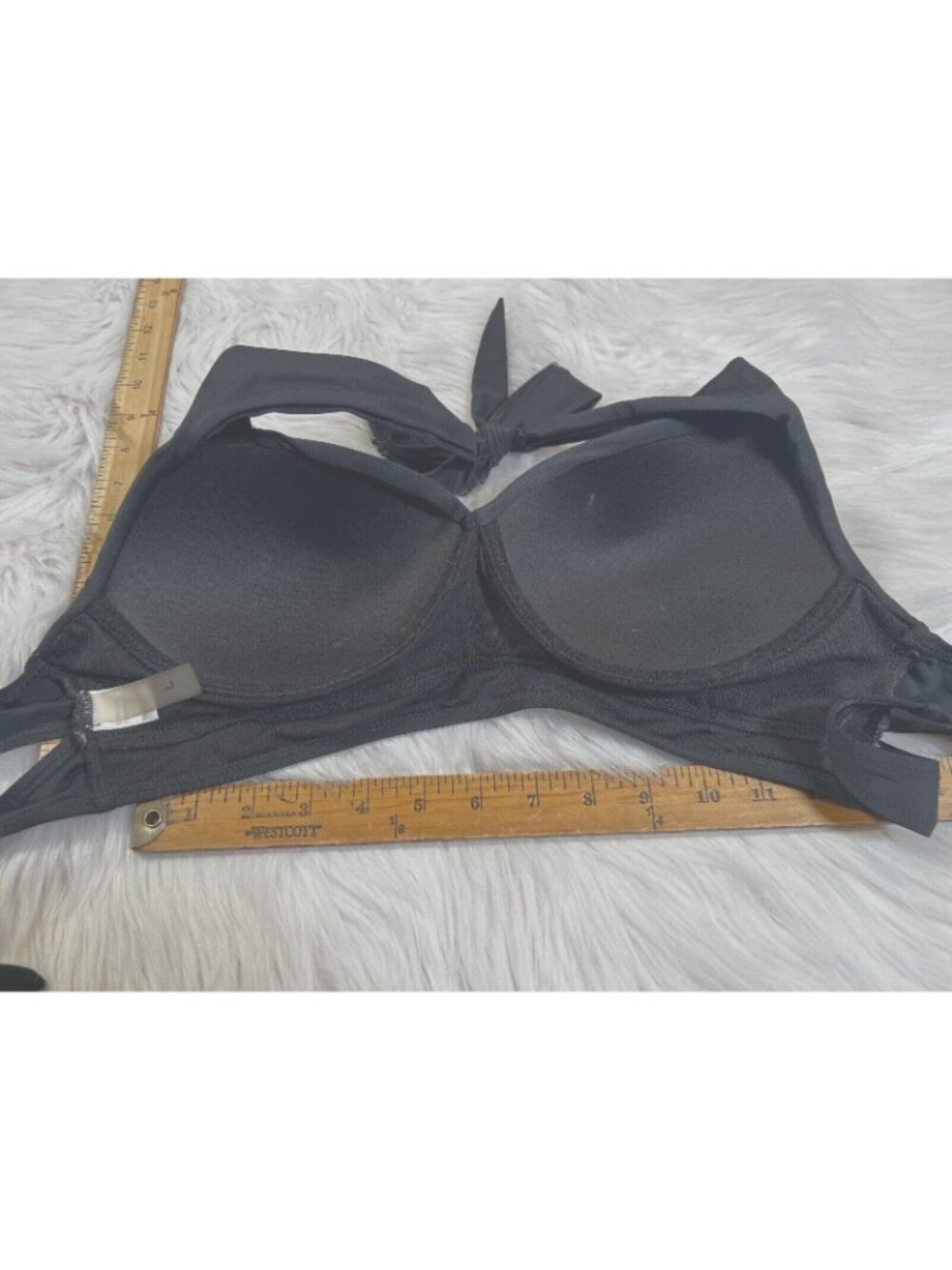 Womens Bikini Top Black Large/D Halter Strappy Underwire Padded Cut Out Solid - Picture 3 of 6